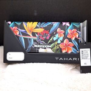 Tahari floral butterfly trifold wallet clutch painted design wearable art